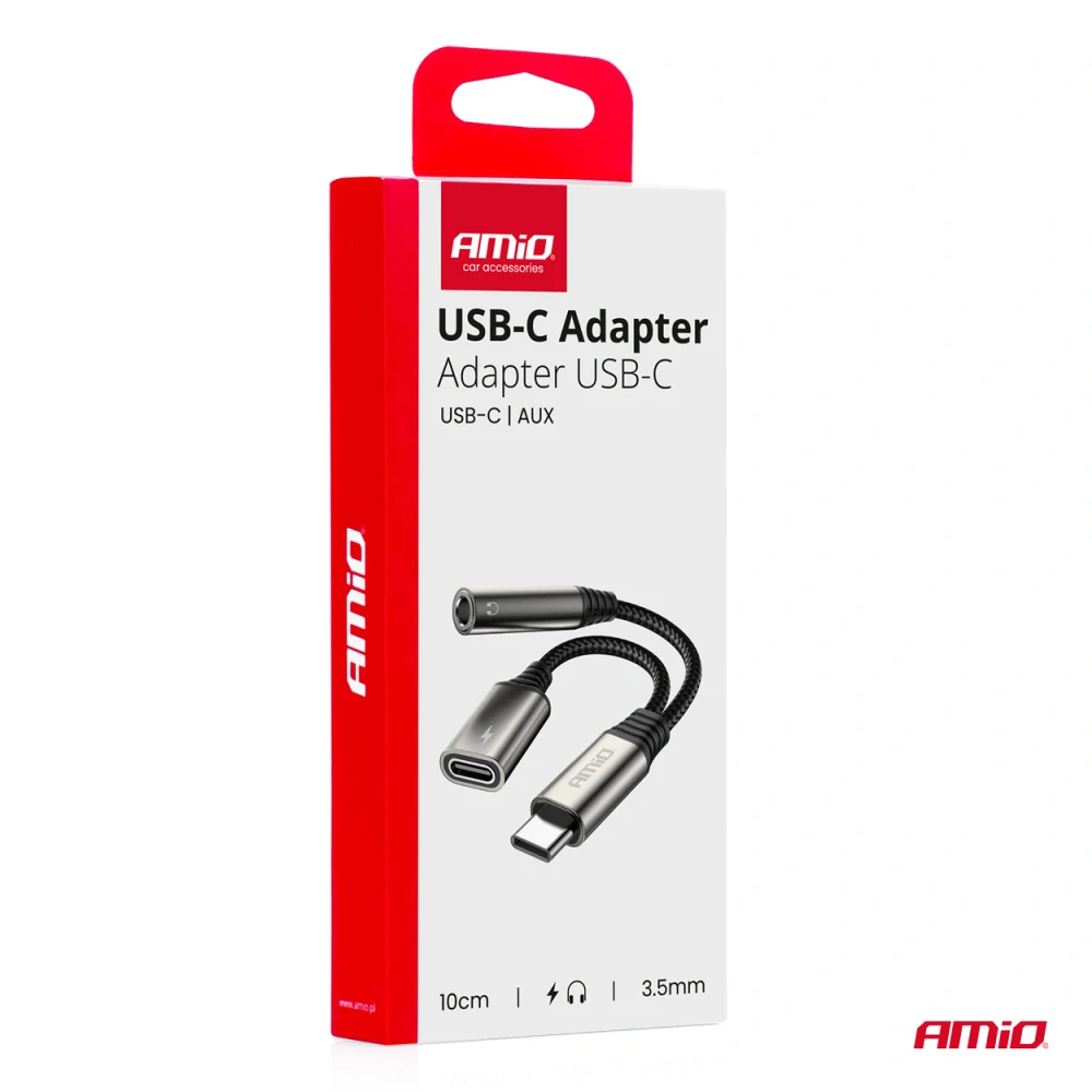 Adaptér USB-C na USB-C + mini Jack 3.5 mm, 10 cm | AMIO