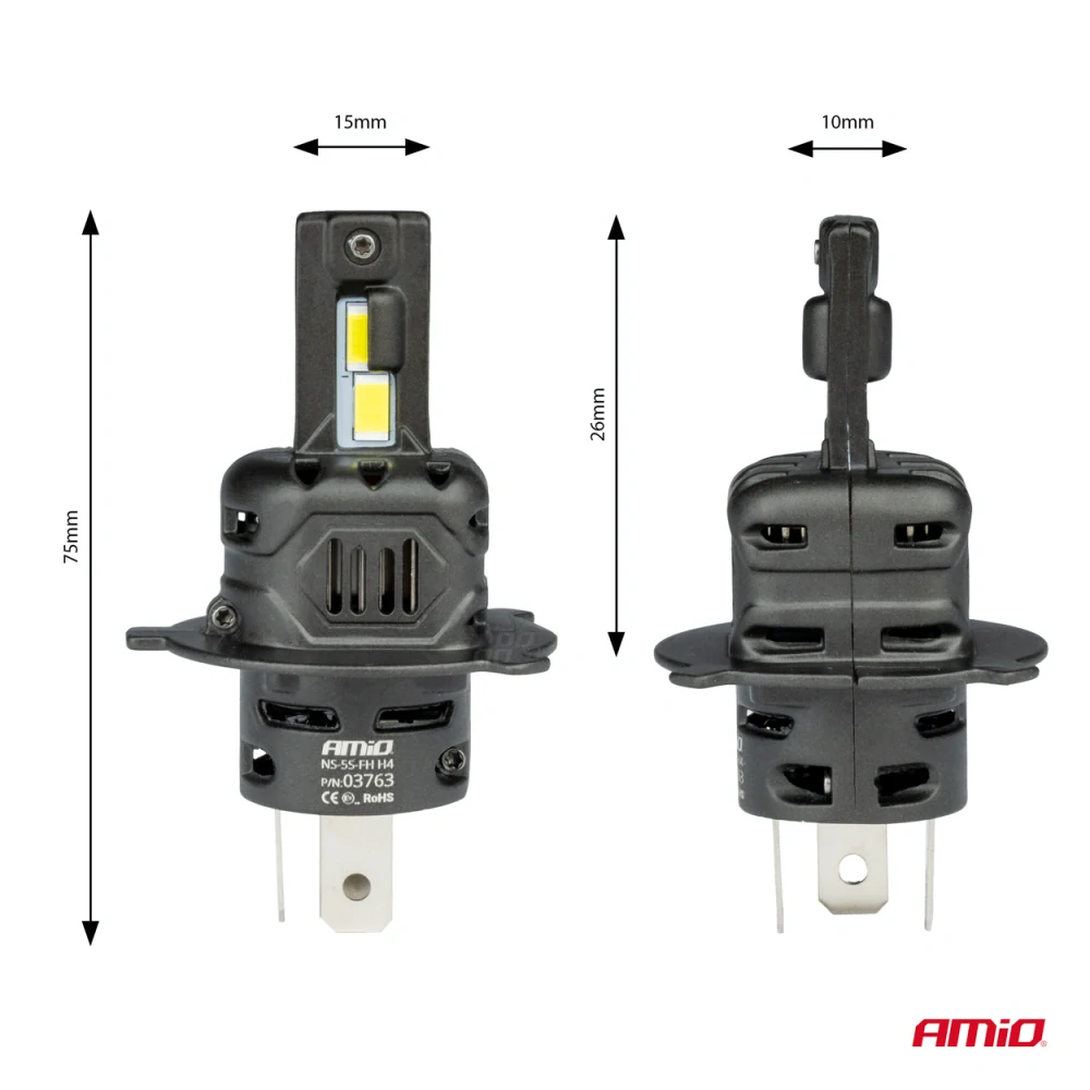LED žárovky X4-series AVIATOR H4/H19 6500K max 44W AMIO 2 KS