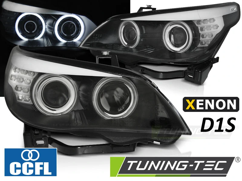Přední světla, světlomety, lampy BMW E60, E61, 2005-2007, D1S XENON, CCFL Angel Eyes, LED indicator, černé