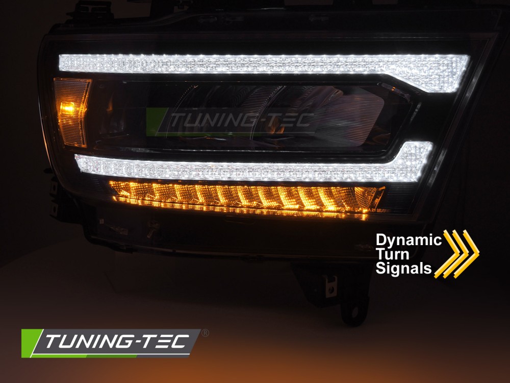 Přední světla Dodge Ram 19-22 černé LED DRL SEQ