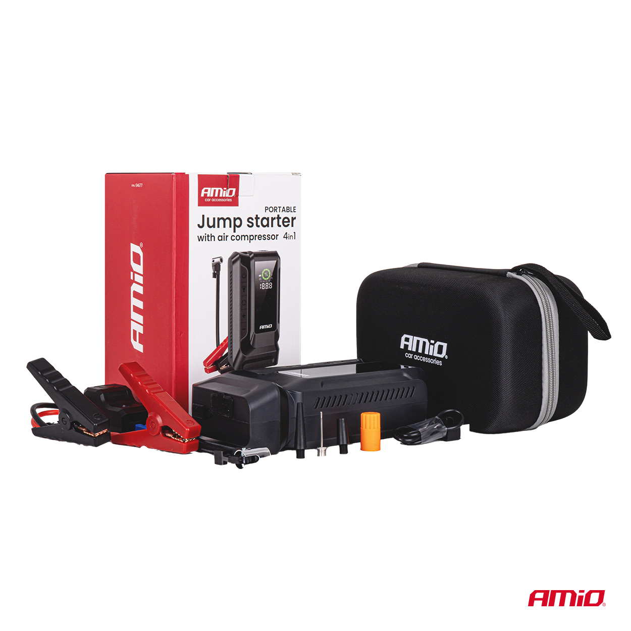 AKU kompresor s funkcí powerbanky a boosteru 12000 mAh, 1600A, AMIO