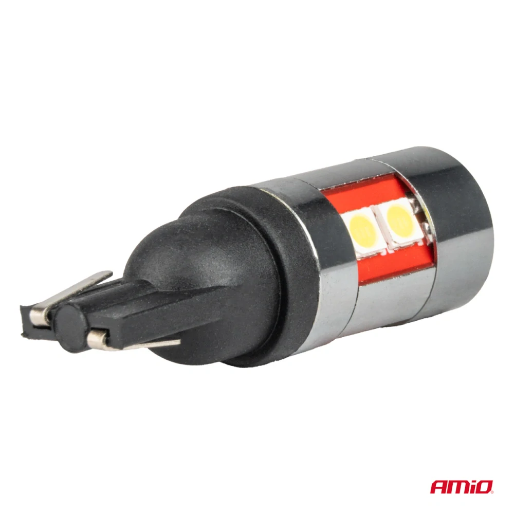 LED žárovky CANBUS T10 W5W 9 SMD 3030 Bílé 12V 24V 36V 48V AMiO, 2KS