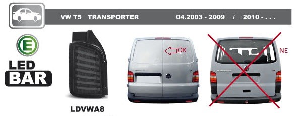 Zadní světla VW T5 03-09 - kouřové LED BAR TRANSPORTER (dvojité dveře)