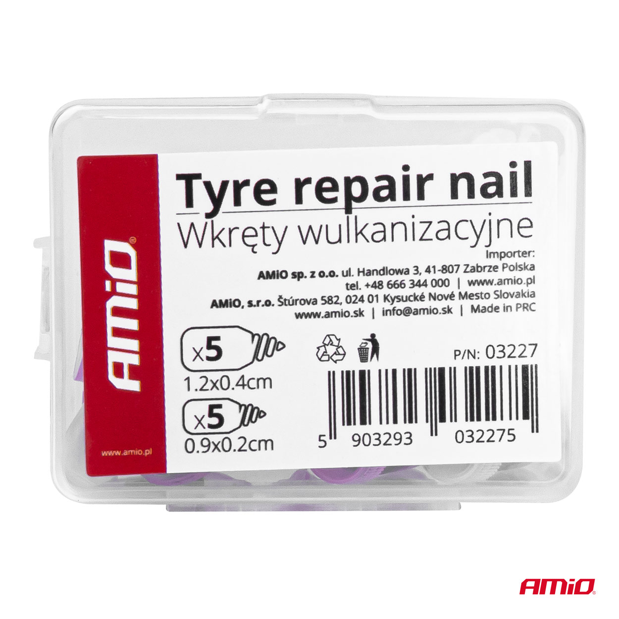 Vulkanizační vruty na opravy defektů AMIO, sada 10 ks