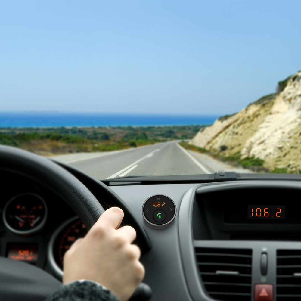 FM transmitter bluetooth 5.0 s AUX výstupem, AKU 300 mAh, CARCLEVER