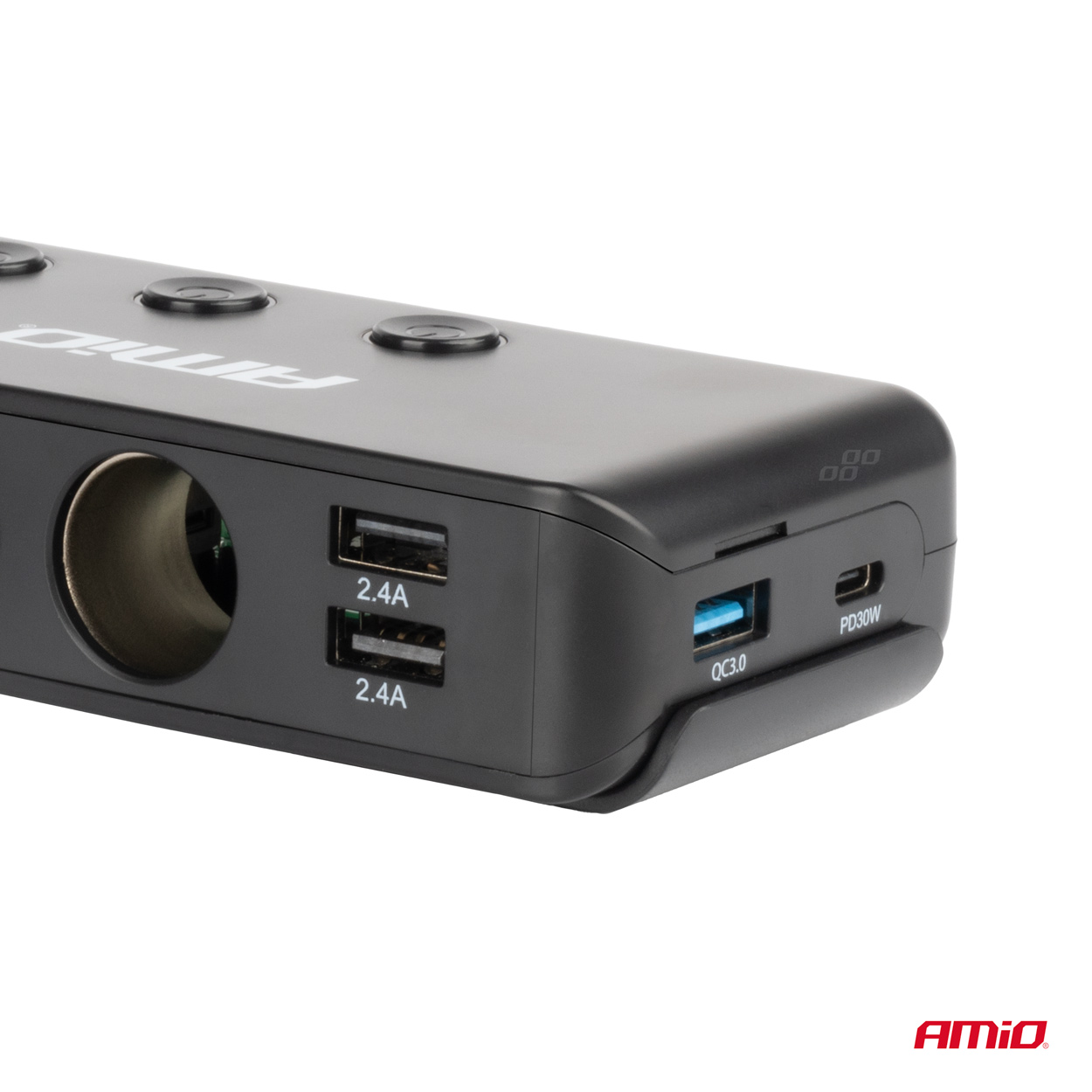 Rozbočovač do auta 3x | 2x USB 4.8A | 1x USB QC3.0 | 1x USB-C, voltmetr, AMIO