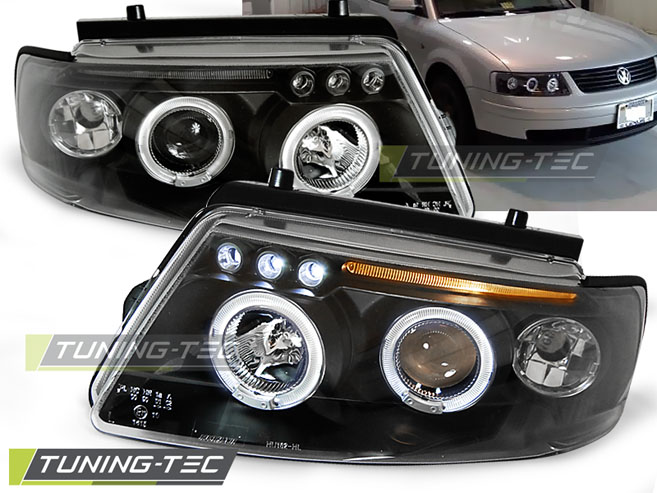 Přední světlomety, světla, lampy Volkswagen Passat B5 3B, 1996-2000, Angel Eyes, černé black