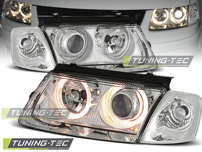 Přední světla Volkswagen Passat B5 3B, 1996-2000, Angel Eyes, chrom