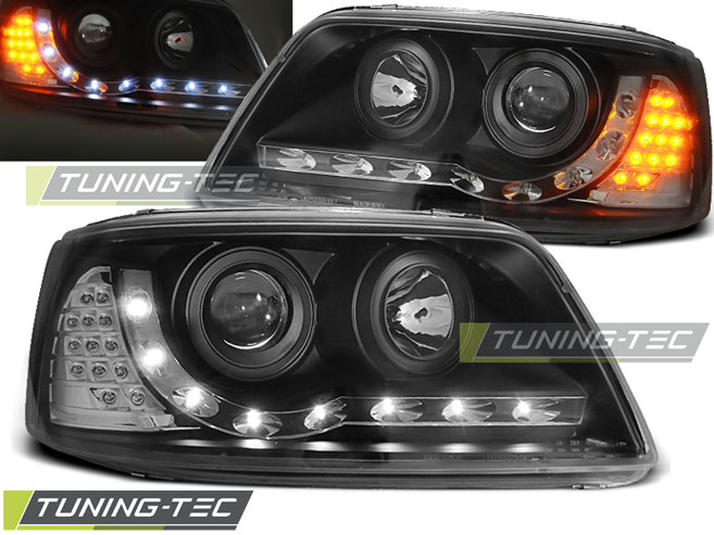 Přední světlomety, světla, lampy Volkswagen VW T5, 2003-2009, LED Daylight, černé black + LED blinkr