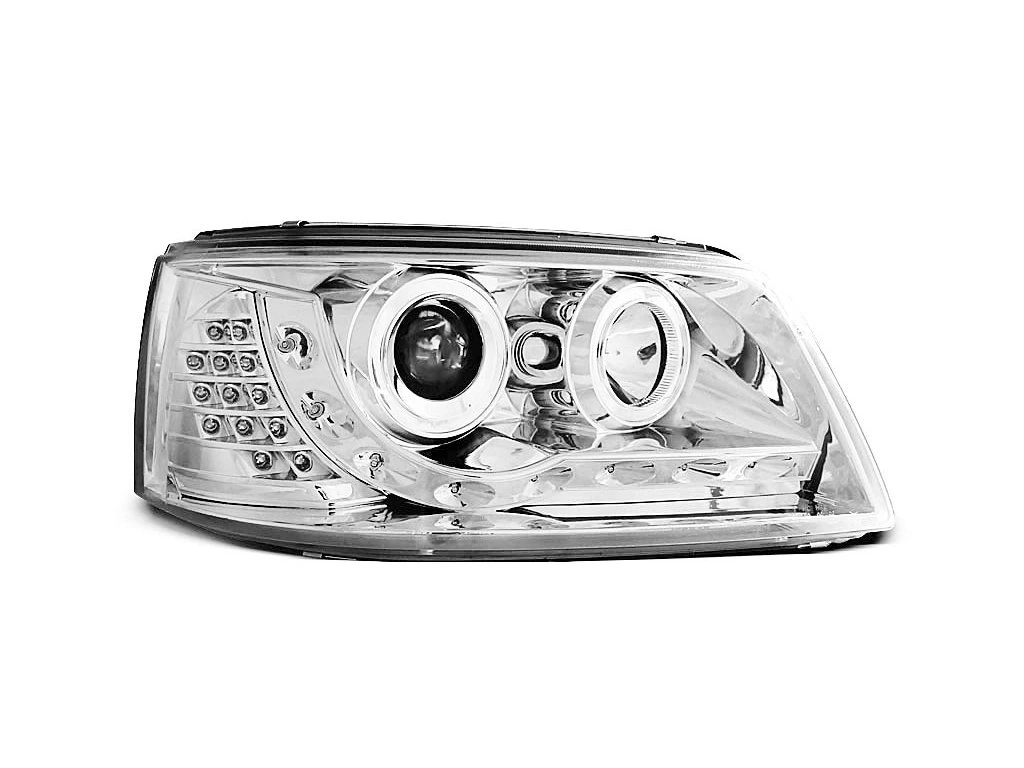 Přední světla Volkswagen VW T5, 2003-2009, LED Daylight, chrom - LED blinkr