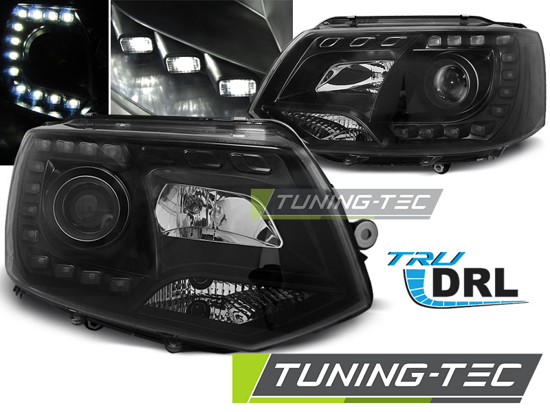 Přední světlomety, světla, lampy VW Volkswagen T5, 2010 - LED Daylight, černé black s homologací 