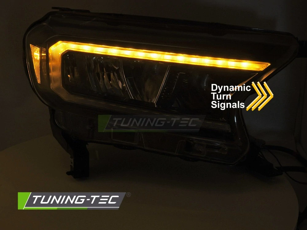 Přední FULL LED světla, světlomety, lampy Ford Ranger V 2016-2022, LED, DRL, SEQ, černé