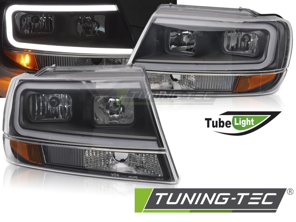 Přední světla, lampy, světlomety Chrysler Jeep Grand Cherokee 99-05.05 černé TUBE LIGHT