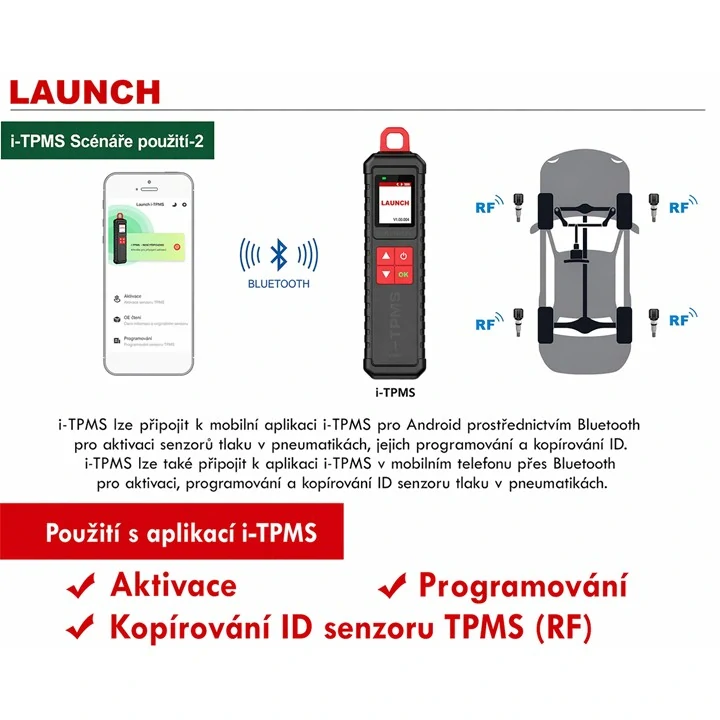 Tester / programátor TPMS senzorů 315 / 433MHz