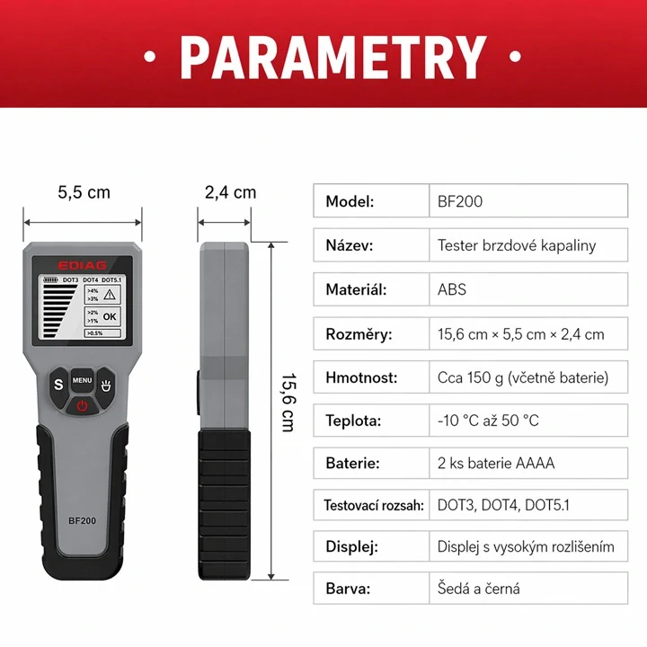 Profesionální tester brzdové kapaliny s LCD