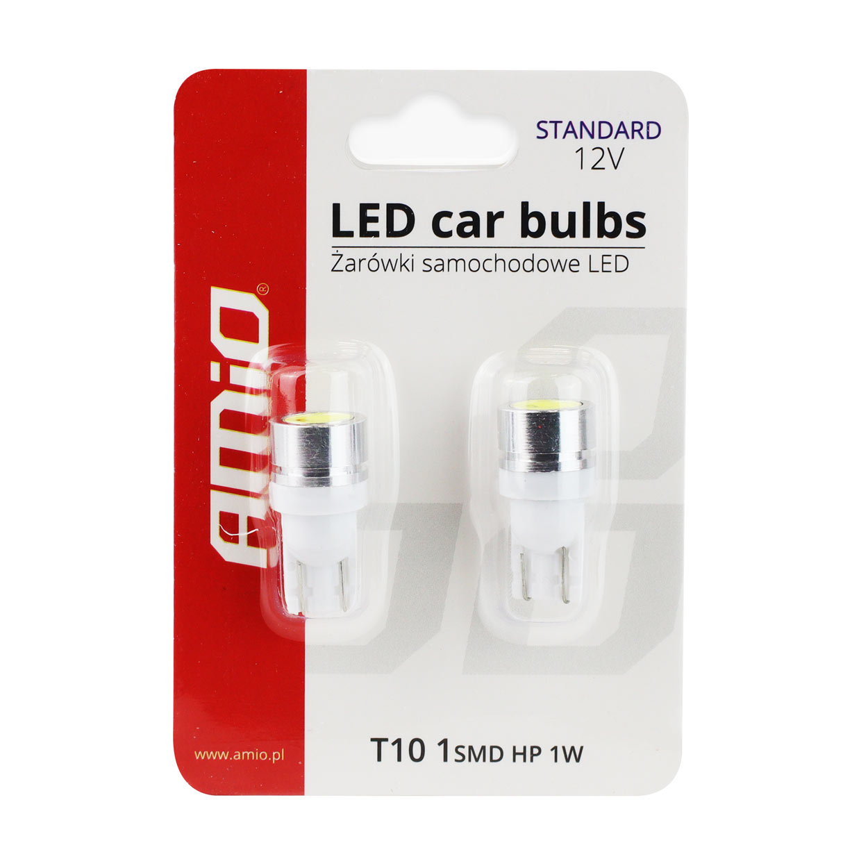 LED žárovky W5W T10 AMIO 1x power LED, bílé 6000K, 2 ks