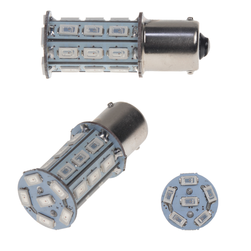LED BA15s červená, 12V, 27LED/3SMD