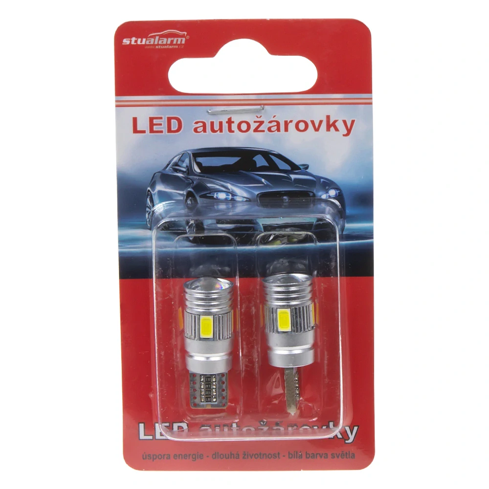 LED žárovka 12V T10 bílá, 6SMD s čočkou