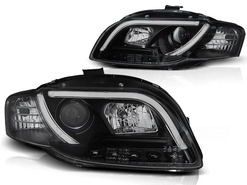 Přední světlomety Audi A4 B7, 2004-2008, TUBE neon led light, černé black