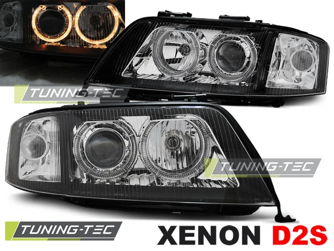 PŘEDNÍ SVĚTLOMETY AUDI A6, 2001-2004, ANGEL EYES, XENON D2S, ČERNÉ BLACK