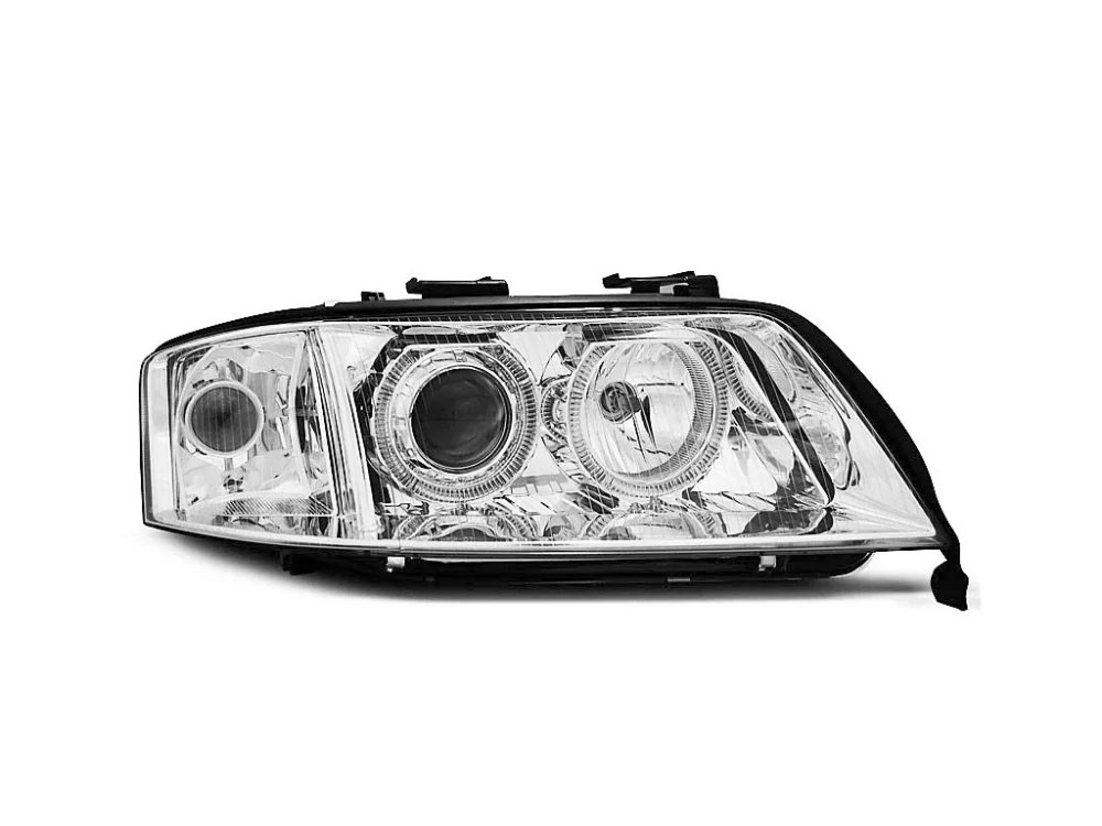 Přední světla Audi A6 2001-2004 - chrom Angel Eyes XENON D2S
