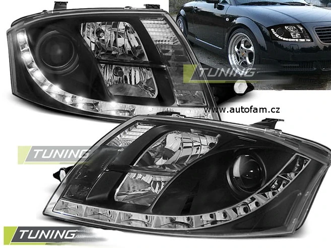 PŘEDNÍ SVĚTLOMETY AUDI TT, 1999-2005, LED DAYLIGHT, ČERNÉ BLACK