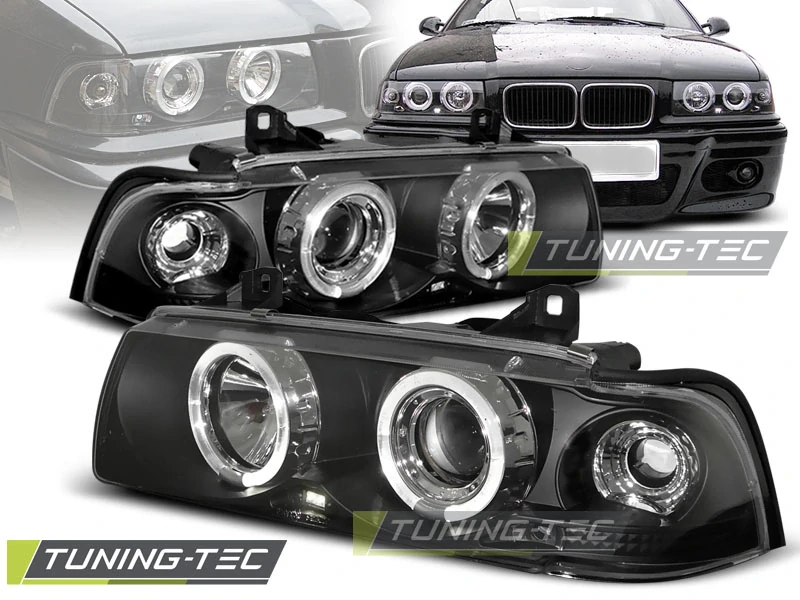 Přední světla BMW E36 1991-1998 Angel Eyes - sedan, compact, touring - černé