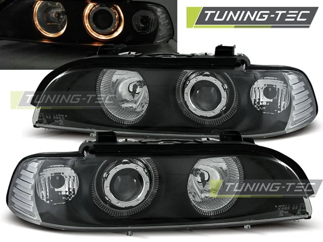 PŘEDNÍ SVĚTLOMETY, SVĚTLA, LAMPY BMW E39, 1995-2003, ANGEL EYES, ČERNÉ BLACK, MANUÁL