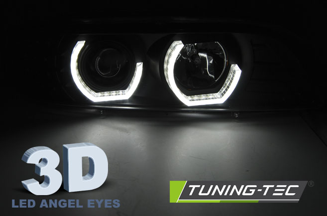 PŘEDNÍ SVĚTLOMETY, SVĚTLA, LAMPY BMW E39, 1995-2003, ANGEL EYES, ČERNÉ BLACK, S LED BLINKREM, MANUÁL