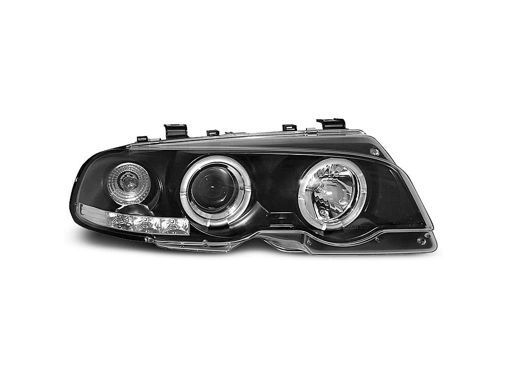 Přední světlomety BMW E46 Coupe, 1999-2003, Angel Eyes, černé black, manuál