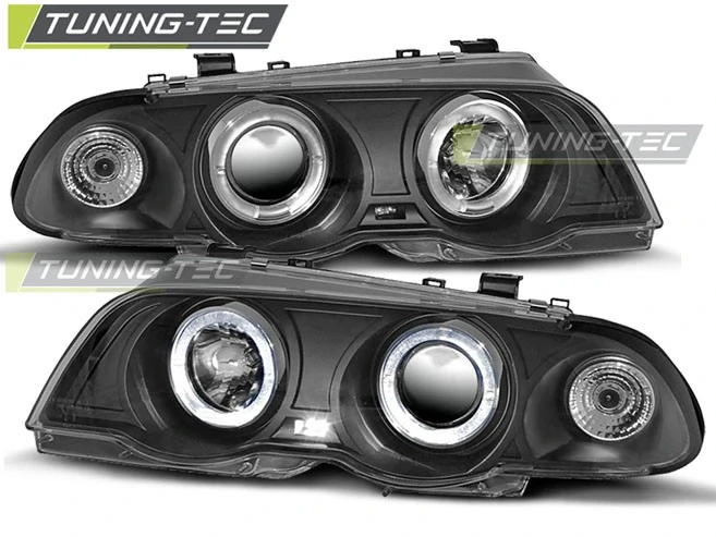 Přední světlomety BMW E46 Sedan Touring, 1998-2001, Angel Eyes, černé black, manuál LPBM39