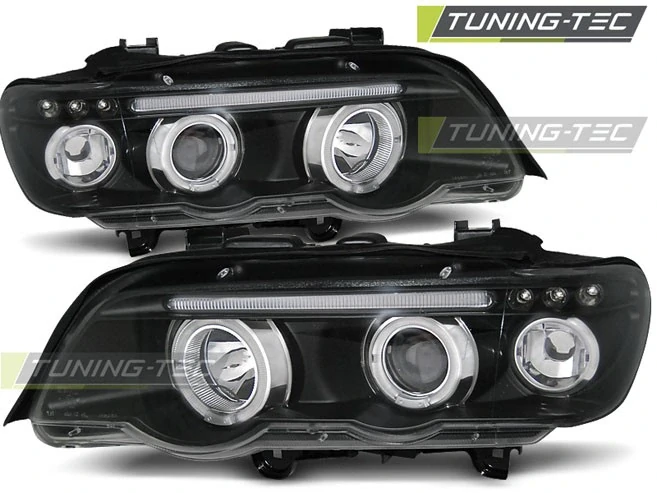Přední světla BMW X5 99-03 Angel Eyes - černé