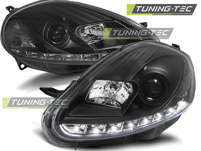PŘEDNÍ SVĚTLA, FIAT GRANDE PUNTO, 2005-2008, LED DAYLIGHT, ČERNÉ BLACK