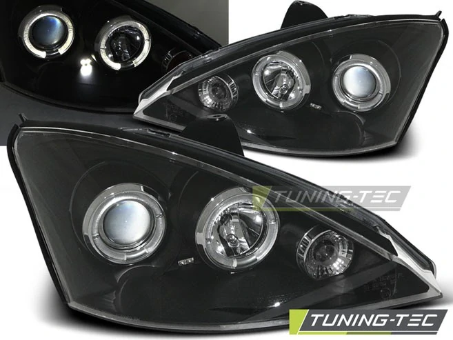 PŘEDNÍ SVĚTLOMETY, SVĚTLA, LAMPY FORD FOCUS 1, 1998-2001, ANGEL EYES, ČERNÉ BLACK