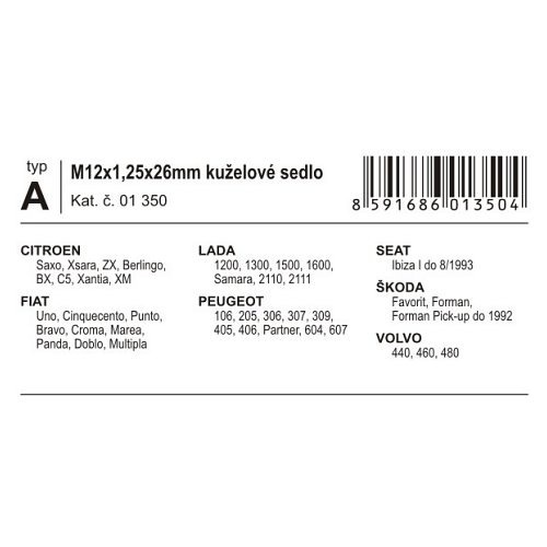 Poj. šrouby kol M12x1,25x26mm kuželové sedlo (A)