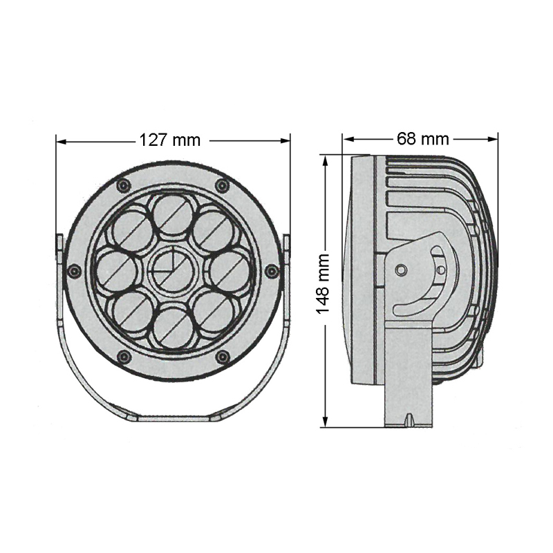 LED světlo kulaté, 9x3W, ø127mm, ECE R10