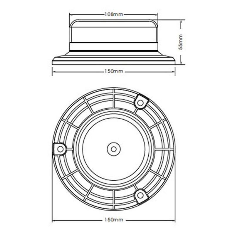LED maják, 12-24V, 12x3W oranžový, magnet, ECE