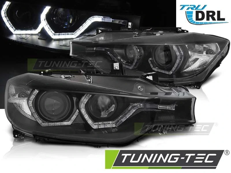 Přední světla BMW 3 F30, F31 s LED Angel Eyes DRL 2010-2015 černá
