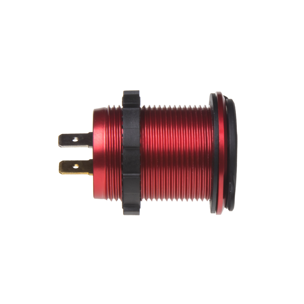 2x USB nabíječka s voltmetrem, hliníková do panelu, ČERVENÁ