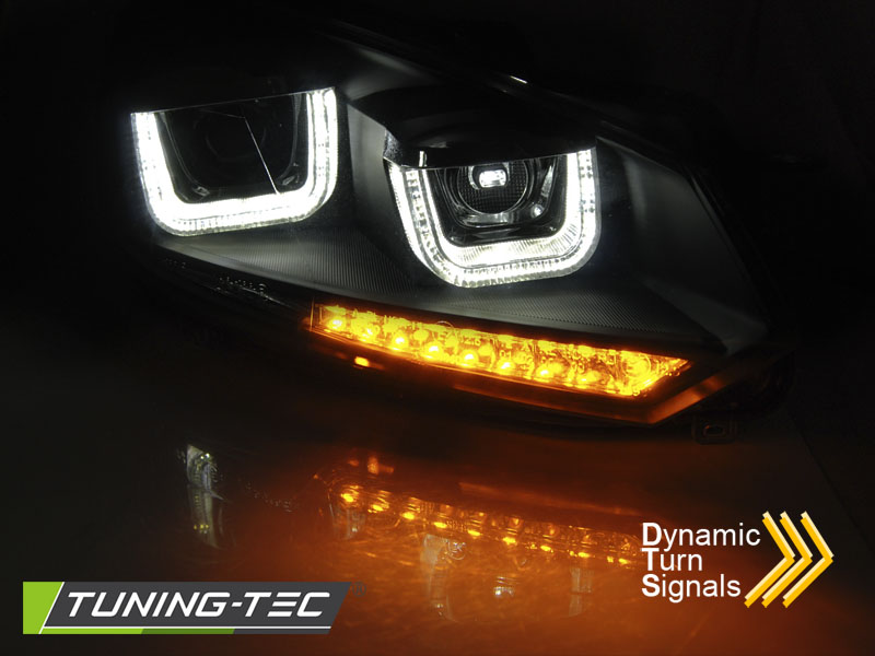 Přední světla VW Golf 6, 2008-2012, u-type s led dynamickým blinkrem, černá