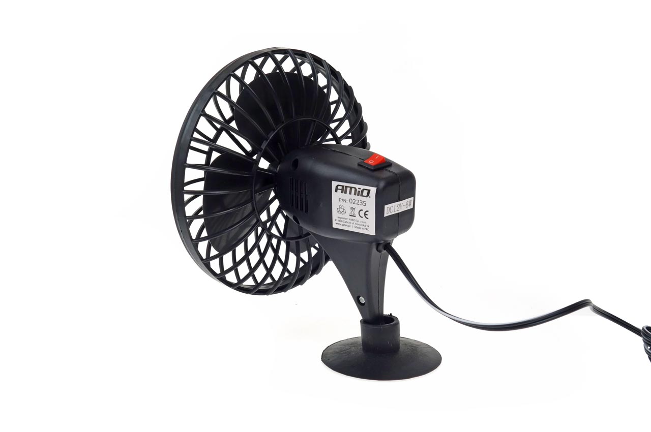 VENTILÁTOR DO AUTA 12V - PLASTOVÝ S PŘISAVKOU - AMIO