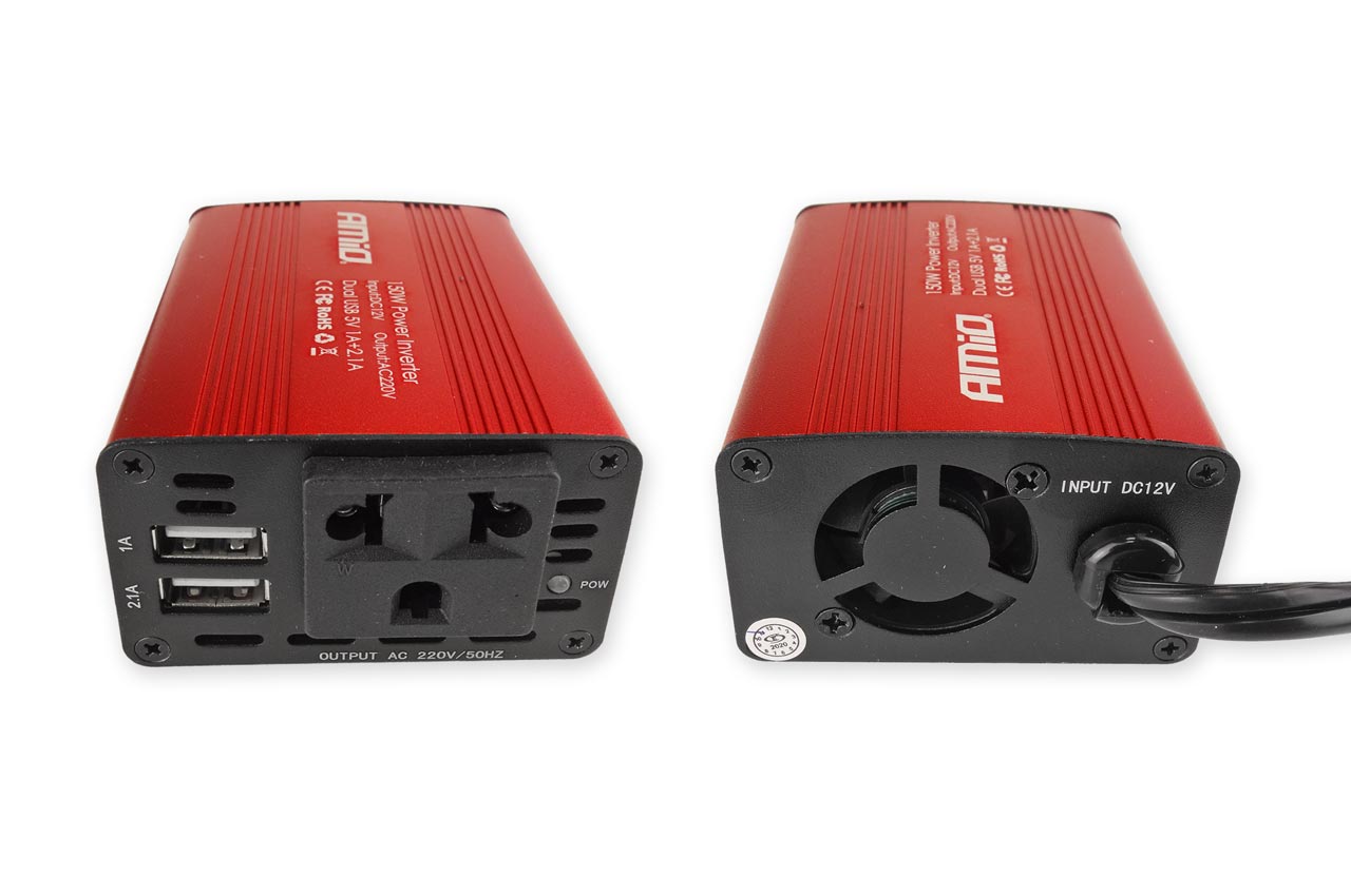 Měnič napětí AMiO 12V/230V 150W/300W 2xUSB PI01