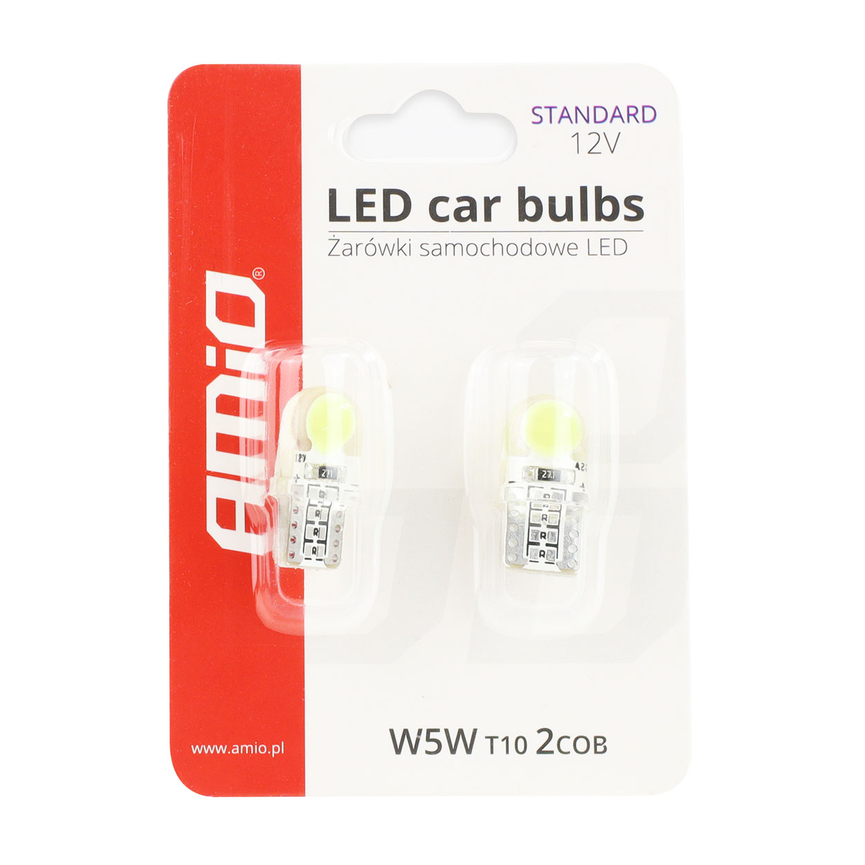 LED ŽÁROVKY T10 (W5W) 2XLED COB 12V, BÍLÁ (2 ks) AMIO