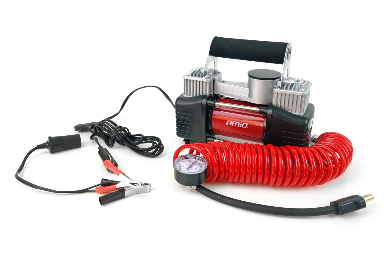 Dvoupístový výkonný kompresor s manometrem na 12V 150 PSI / 10 bar / 60L - Amio ACOMP-04