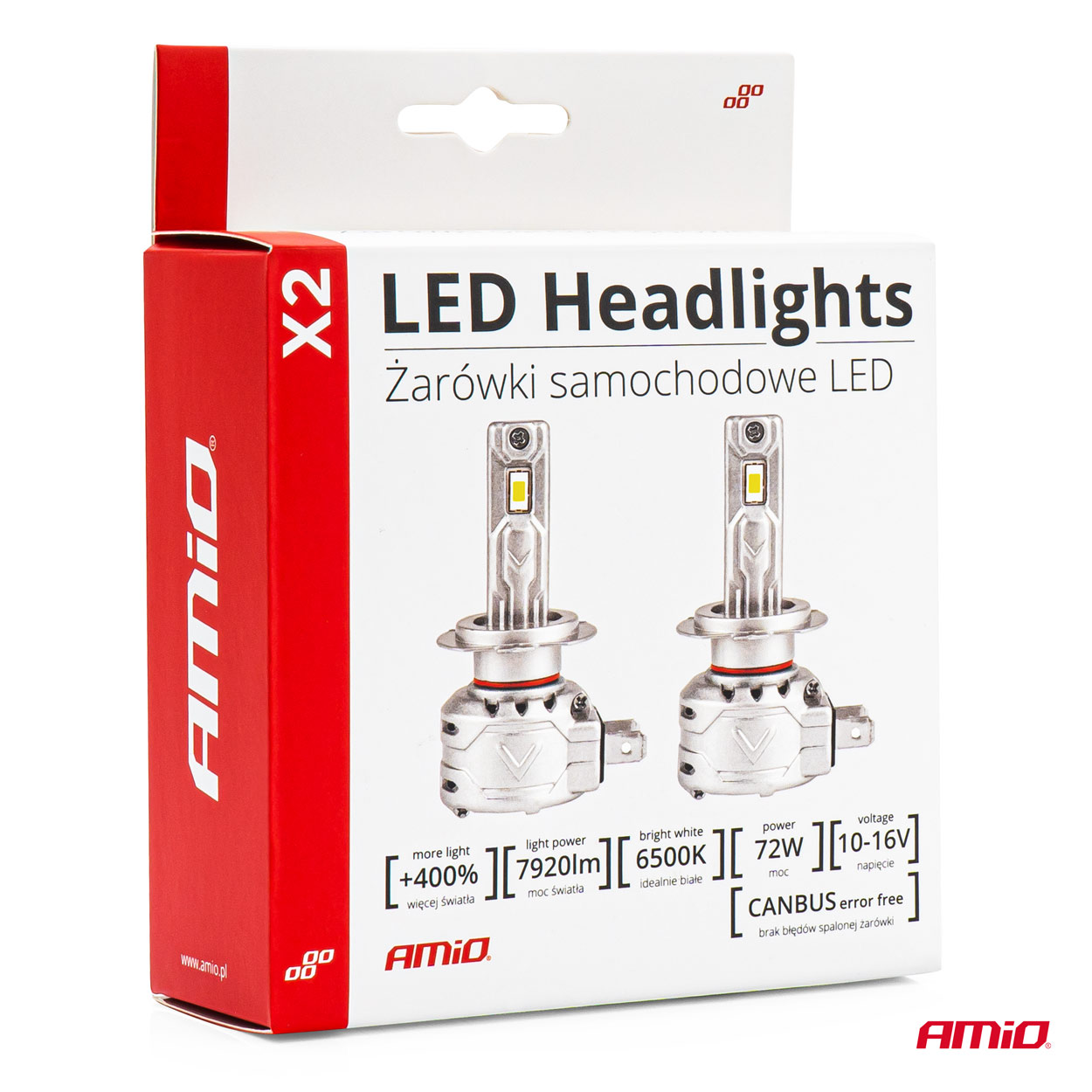 LED žárovky H3 AMIO LED X2 Series CAN-BUS, bílé 6500K | 7920 LM, 2 ks