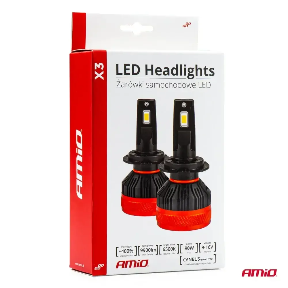 LED žárovky H8 | H9 | H11 AMIO X3 Series CAN-BUS, bílé 6500K | 9900 LM, 2 ks