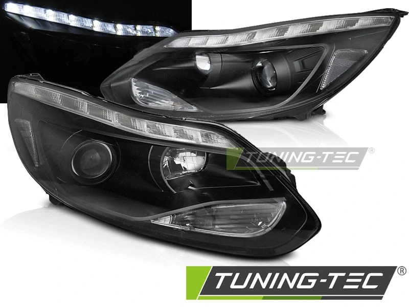 PŘEDNÍ SVĚTLA, SVĚTLOMETY, LAMPY FORD FOCUS MK3, 2011-2014, LED, ČERNÉ