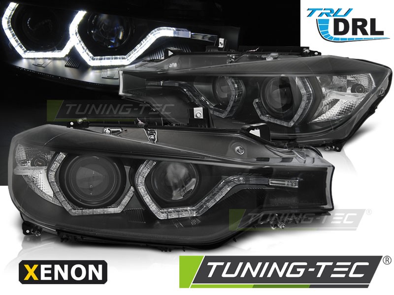 Přední světla BMW F30/F31 11-15 černá ANGEL EYES LED TRU DRL XENON