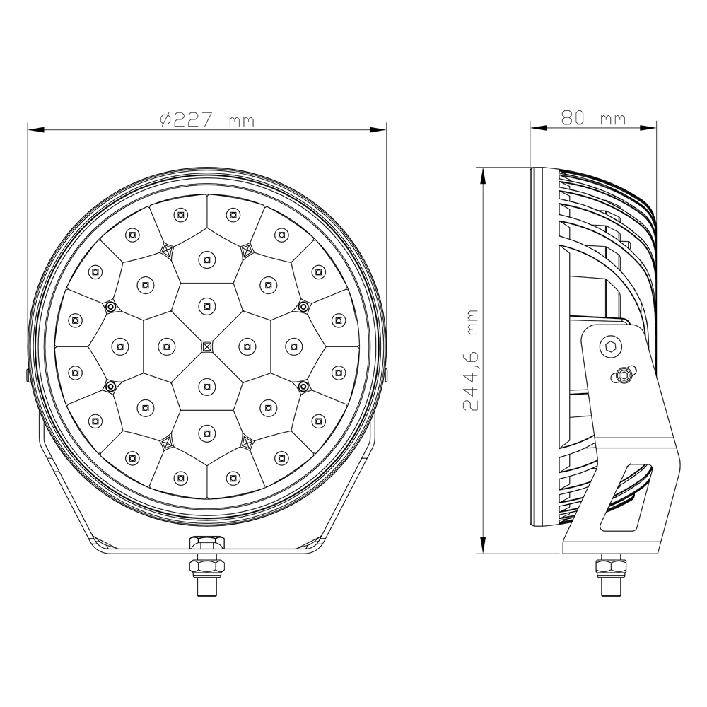 LED světlo kulaté, dálkové, 28x5W, 227mm, ECE R10