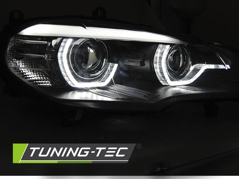PŘEDNÍ LED SVĚTLA, SVĚTLOMETY, LAMPY BMW X5 E70 2007-2013, LED ANGEL EYES, DRL, XENON OEM, ČERNÁ